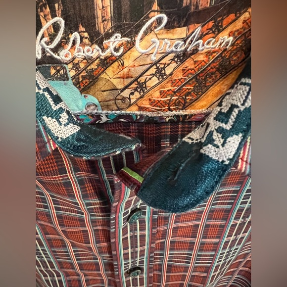 Classic Fit Plaid Flip Cuff Embroidered Button-Up | Robert Graham | Men’s Large - Picture 4 of 17